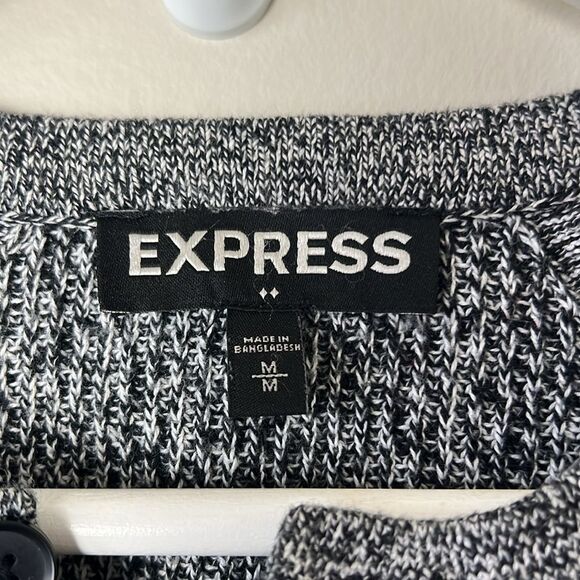 Express Mens Black/White Long Sleeve 4 Button Up Open Knit Sweater - Picture 3 of 9